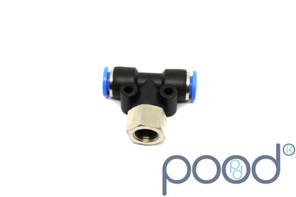 T-Stykke G1/8" Hun - 1/4" Push-In